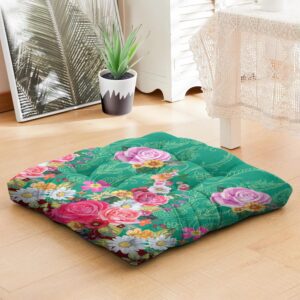 Elegant Floral Tatami Mat Seat - Oversized Decorative Floor Pillow with Abstract Boho Pattern, Soft & Resilient for Long Sitting Sessions